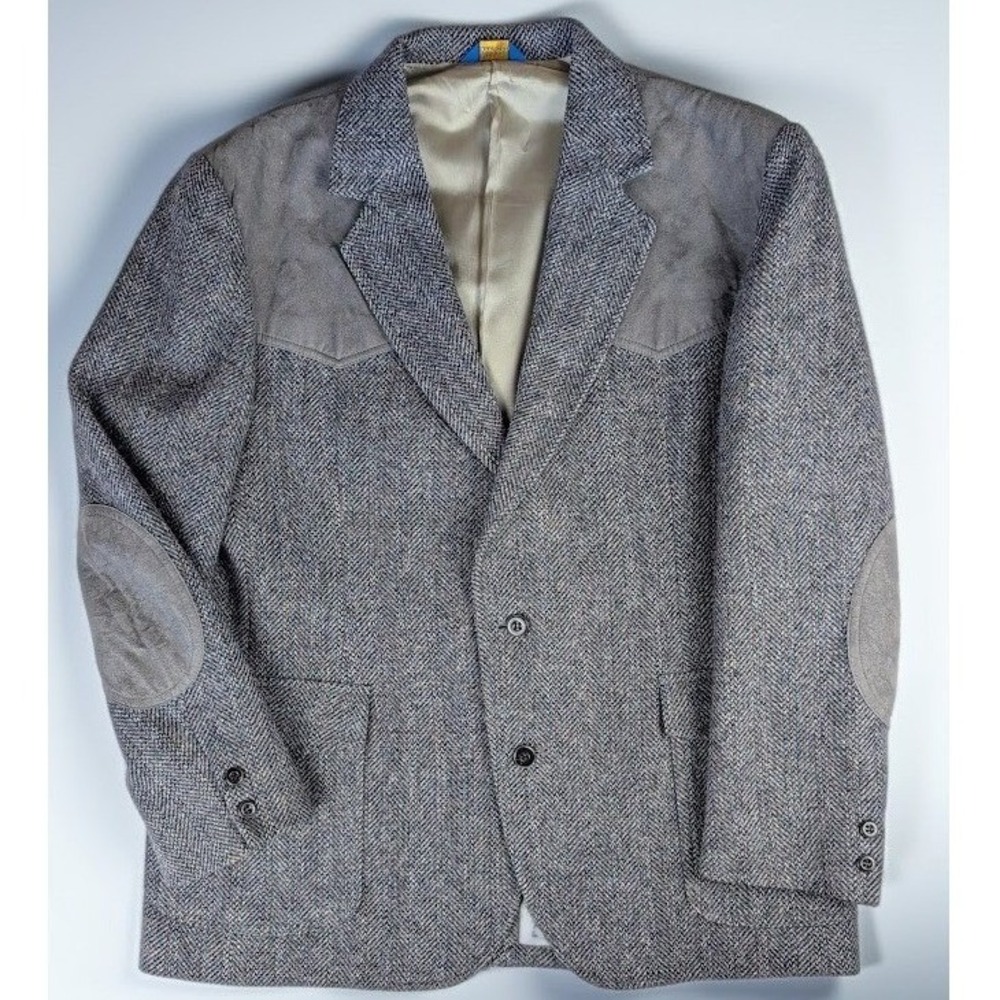 Vintage Pendleton Western Herringbone‎ tweed Wool Sport Coat Grey Blazer 46